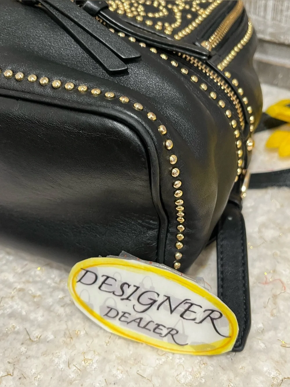 Michael Kors Rhea Rose Studded Black Leather Backpack VGC!